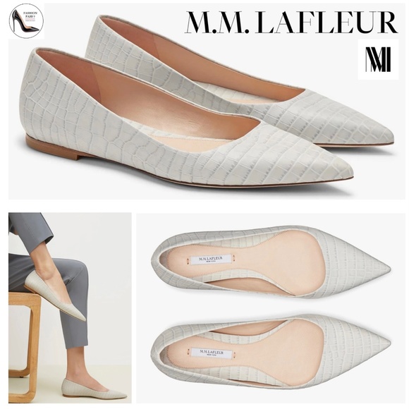 MM Lafleur Shoes - MM LaFleur The Rowan Gray Embossed Croc Leather Pointed Toe Ballet Flat Shoes 37